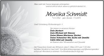 Traueranzeige von Monika Schmidt von Pegnitz-Zeitung
